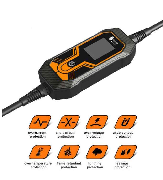 E-Auto Ladegerät, mobile Wallbox, mit großem Display, 5 m Länge, 11 KW, Typ 2, für Kraftsteckdosen, rote CEE Dose, inklusive Transporttasche